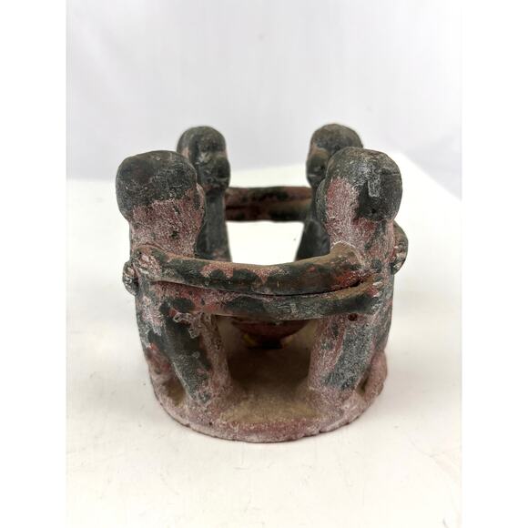 Vintage Circle of Friends Unity Clay Sculpture Mexico Mayan Aztec Candle Holder - Picture 2 of 12